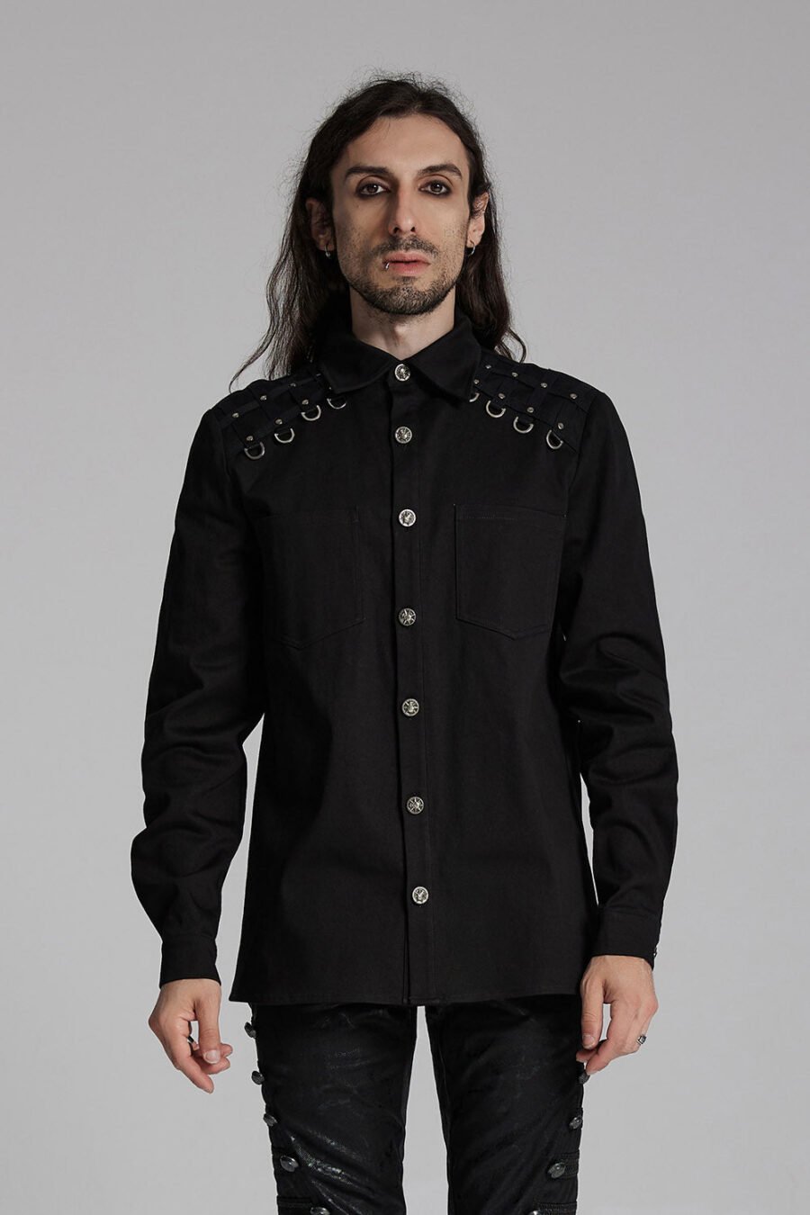 Studded Long Sleeve Skull Button Up Shirt
