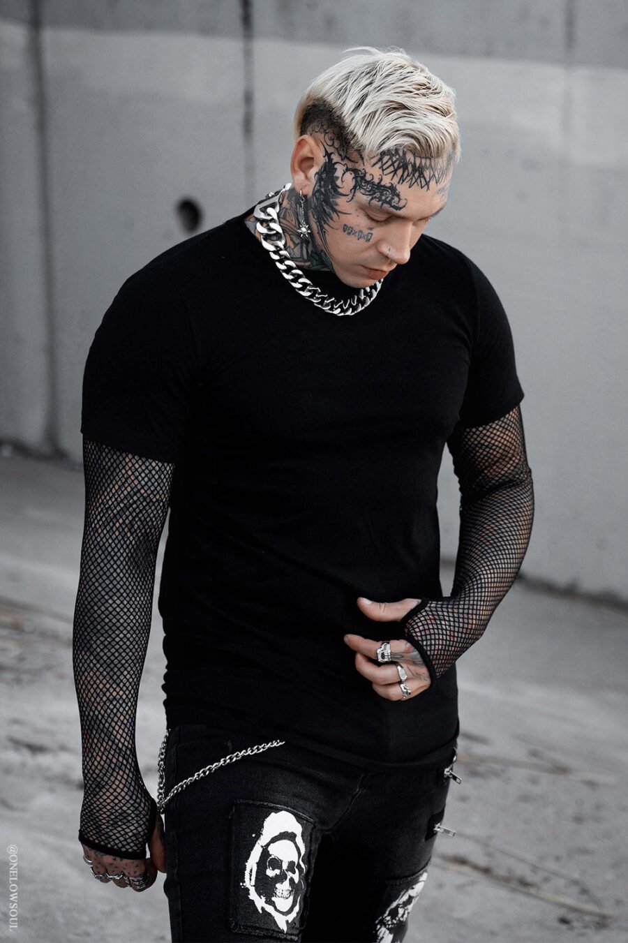 Graveyard Goth Fishnet Sleeve Shirt