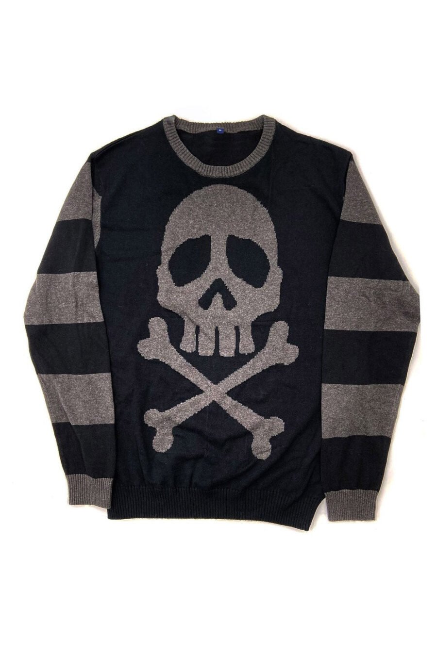 Harlock Skull Gray Striped Sweater